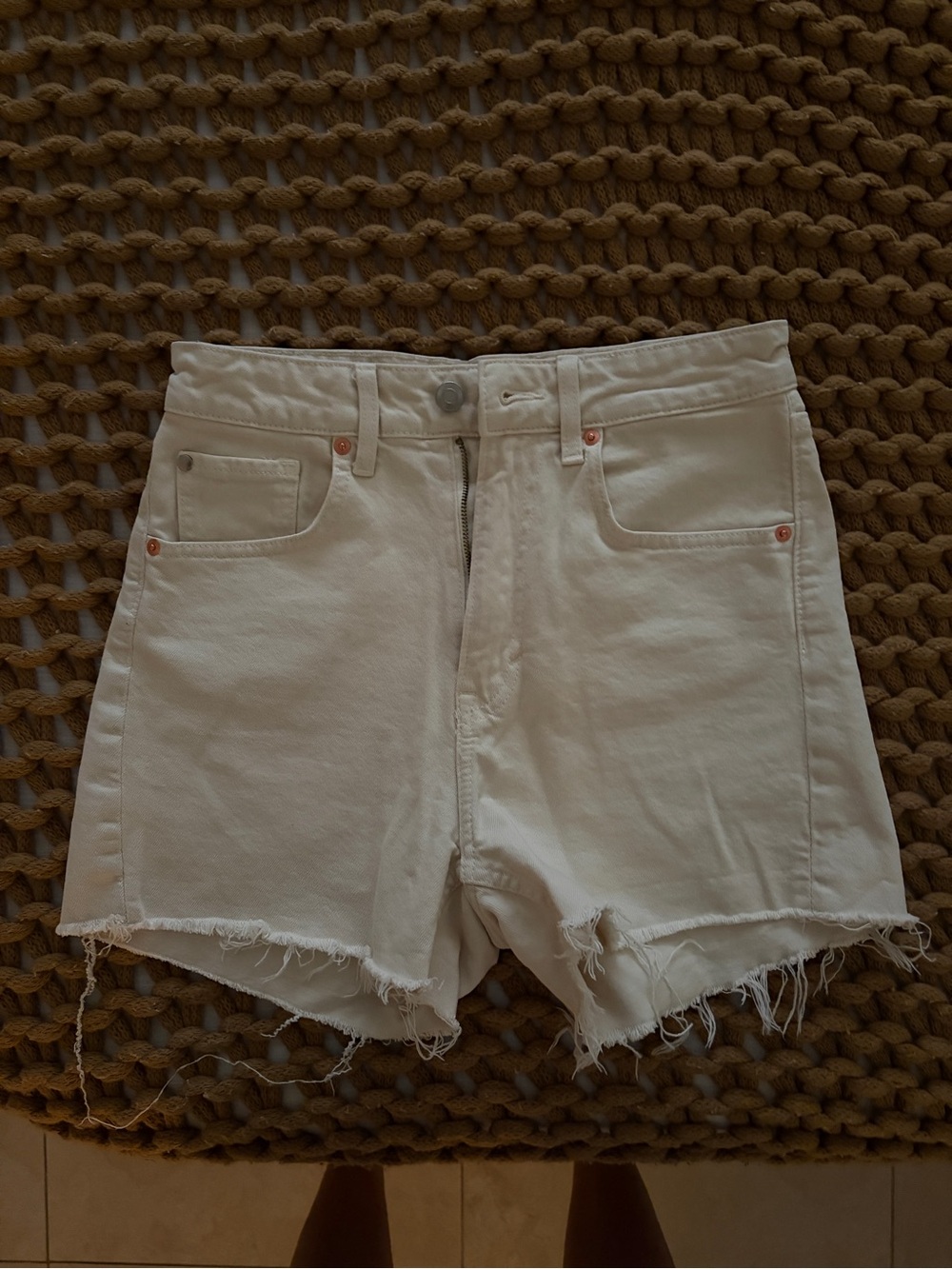 H&M White Frayed Hem Denim Shorts